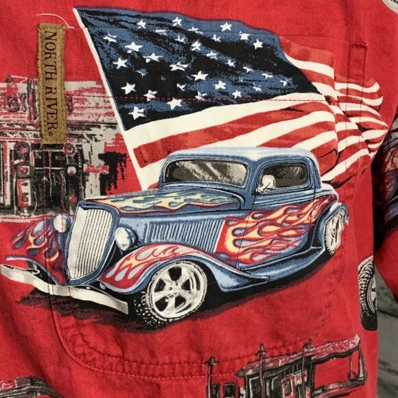 North River Hot Rod USA Stars & Stripes Short Sleeve Button Up Shirt - Picture 3 of 11